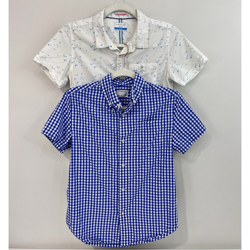 2 Dress Shirts Crewcuts, Cactus Boys SIZE 11-12 Blue White Plaid Check